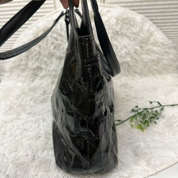 Brighton Black Croc Embossed Patent Leather Large Hobo‎ Shoulder Bag - Picture 3 of 9